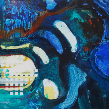 A painting of an instrument in blue tones